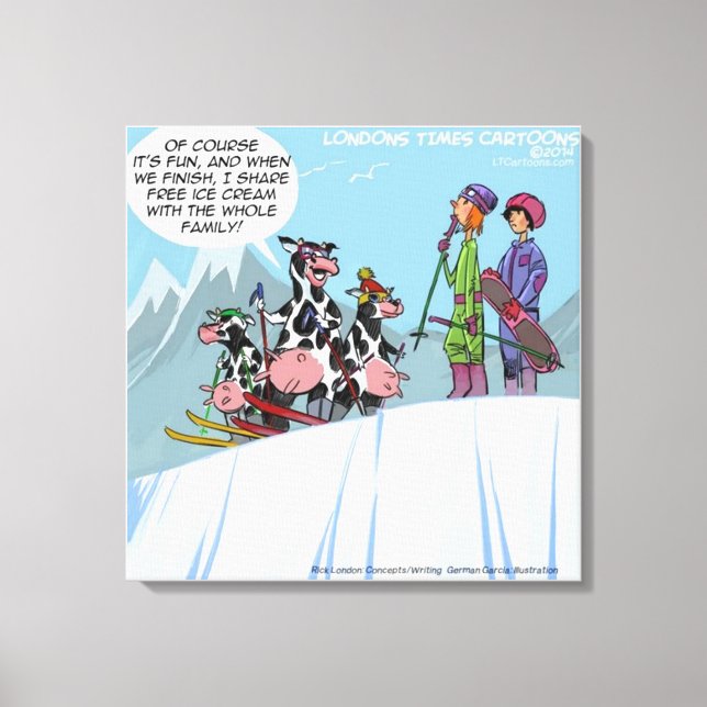 Cow Family Snow Skiing Funny Canvas Print (Front)