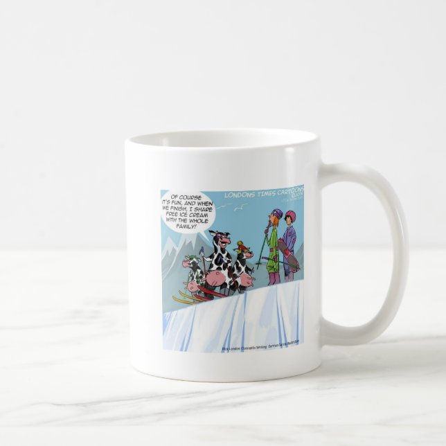 Cow Family Snow Skiing Funny Coffee Mug (Right)