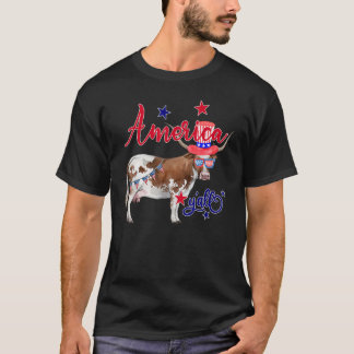 Cow Farm 4th Of July Patriotic Farmer Girl America T-Shirt
