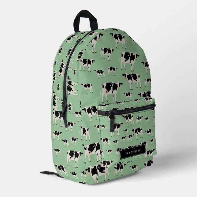 Cow Farm Animal Pattern Custom Name School Printed Backpack (Back Corner Left)