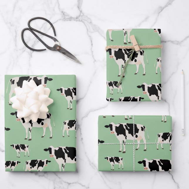 Cow Farm Animal Pattern Wrapping Paper Sheet (Front)