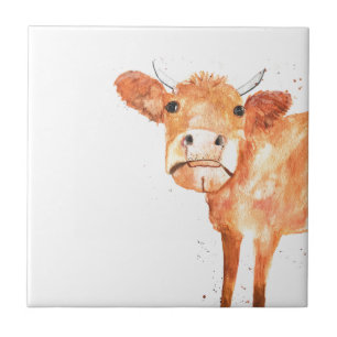 Cow Farm Animals watercolor Farmyard art Tile