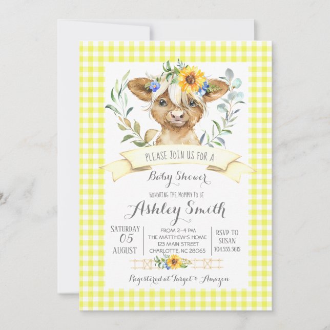 cow farm baby shower invitation gender neutral (Front)