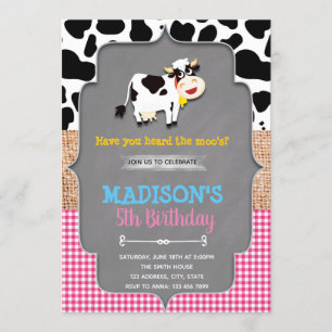 Cow farm barnyard birthday invitation