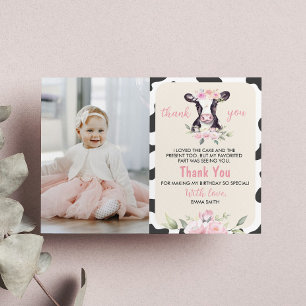 Cow Farm Birthday Photo Thank You Card