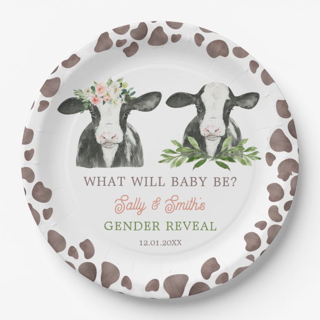 Cow Farm Gender Reveal Paper Plate (Front)