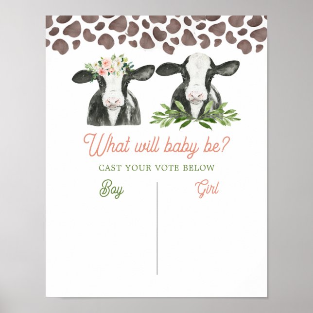 Cow Farm Gender Reveal Voting Board Poster (Front)