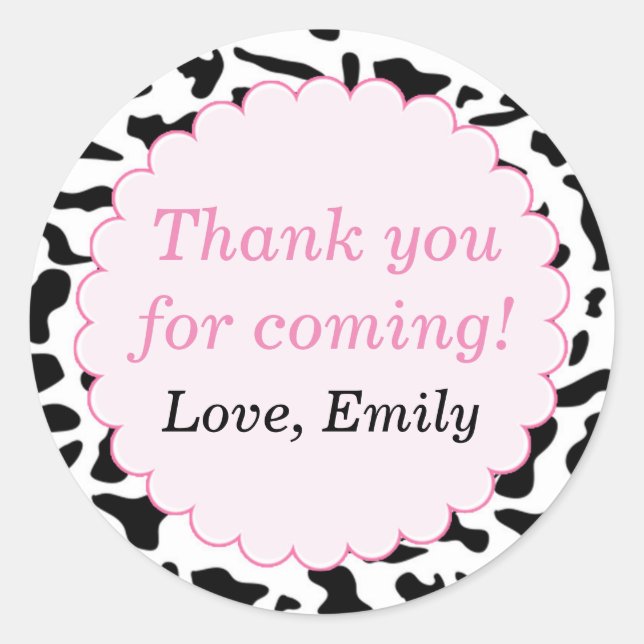 Cow Farm Pink Label Thank You Sticker (Front)