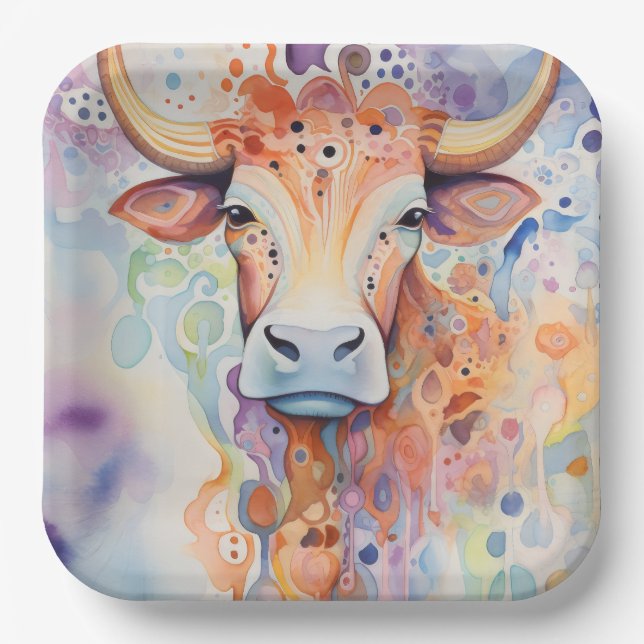 Cow Farm Purple Paper Plate (Front)