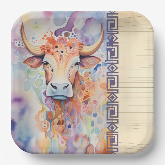 Cow Farm Purple Paper Plate (Front)