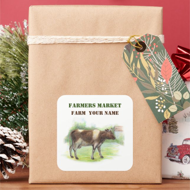 Cow farm square sticker (Holiday)