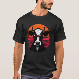 Cow Farmer Retro Vintage Sunset Animal Sunglasses T-Shirt