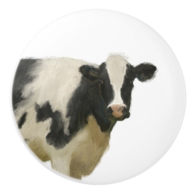 Cow Farmhouse Rustic Black n White Country Kitchen Ceramic Knob (Front)