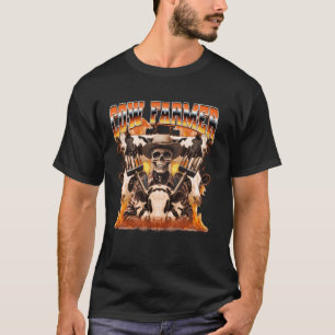 Cow Farming Farm Farmer Flames Skeleton 90s Bootle T-Shirt
