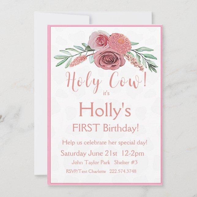 Cow First Birthday   Invitation (Front)