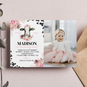 Cow First Birthday Photo Invitation