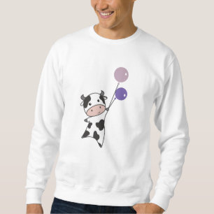 Cow Flies Up With Balloons Cute Animals Sweatshirt