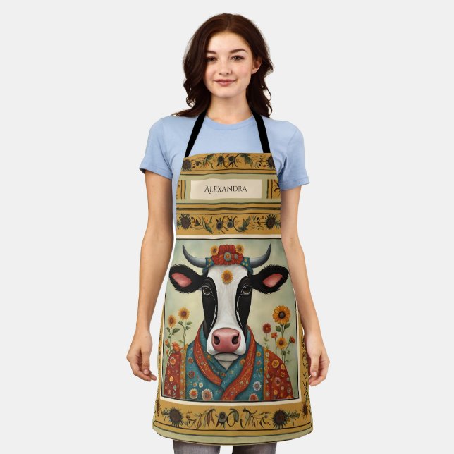 Cow Floral  Apron (Worn)