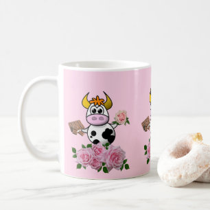 Cow Floral Pink Roses Chocolate Mug