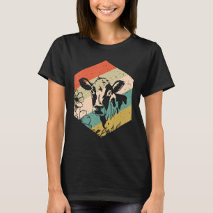 Cow Flowers Retro Background Farm Agriculture Cow T-Shirt