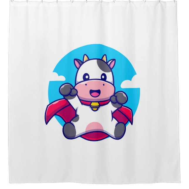 Cow flying sky cape funny cute shower curtain (Front)
