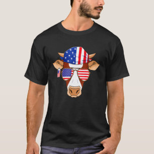 Cow Fourth Of July Patriotic American Flag 4th T-Shirt