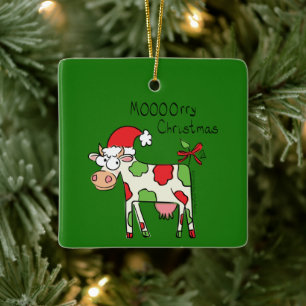 Cow Funny Cartoon Christmas Holiday Ceramic Ornament