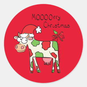 Cow Funny Cartoon Christmas Holiday Classic Round Sticker