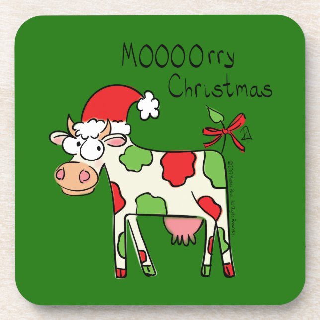 Cow Funny Cartoon Christmas Holiday Coaster (Front)