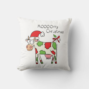 Cow Funny Cartoon Christmas Holiday Cushion