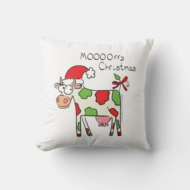 Cow Funny Cartoon Christmas Holiday Cushion (Front)