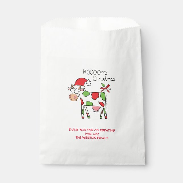 Cow Funny Cartoon Christmas Holiday Favour Bags (Front)