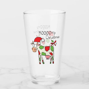 Cow Funny Cartoon Christmas Holiday Glass