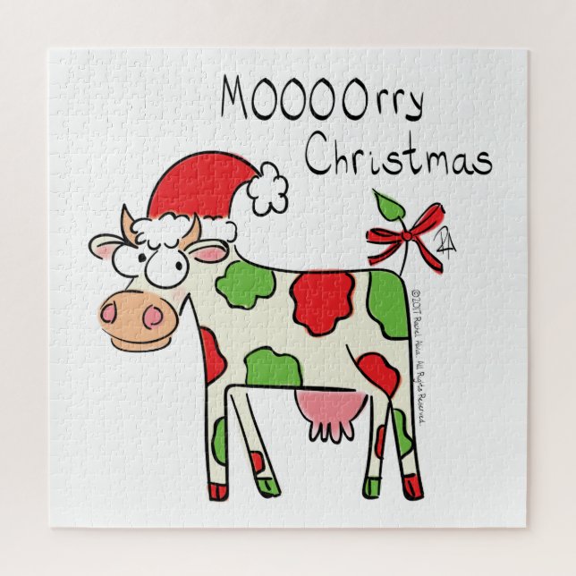 Cow Funny Cartoon Christmas Holiday Jigsaw Puzzle (Vertical)