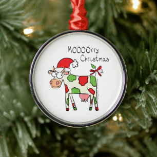 Cow Funny Cartoon Christmas Holiday Metal Tree Decoration