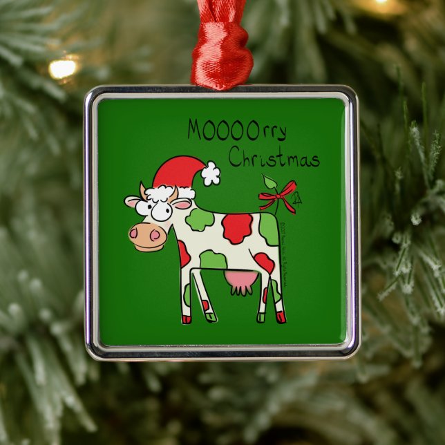 Cow Funny Cartoon Christmas Holiday Metal Tree Decoration (Tree)