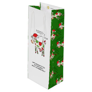 Cow Funny Cartoon Christmas Holiday Wine Gift Bag