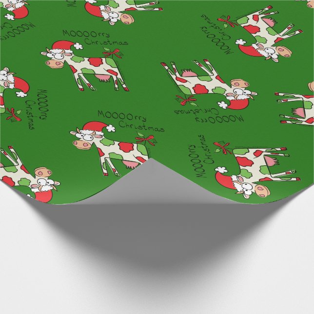 Cow Funny Cartoon Christmas Holiday Wrapping Paper (Corner)