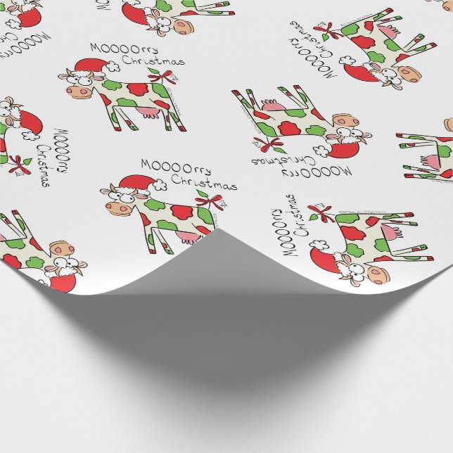 Cow Funny Cartoon Christmas Holiday Wrapping Paper (Corner)