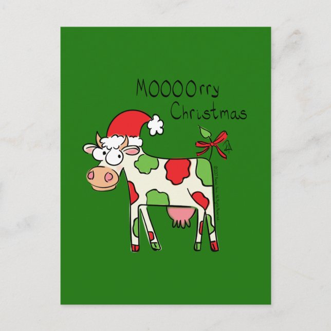 Cow Funny Cartoon Christmas Postcard (Front)