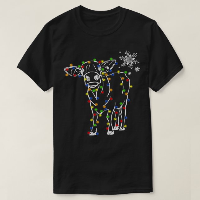 Cow Funny Cattle Reindeer Hat Santa Christmas Ligh T-Shirt (Design Front)