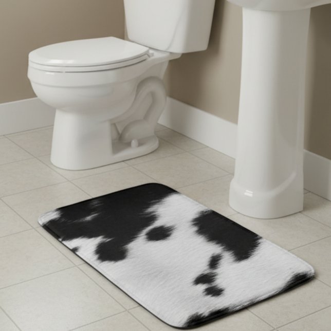Cow Fur Spots Black White Western  Bath Mat (Creator Uploaded)
