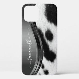 Cow Fur Spots Handwritten Name Metal  iPhone 12 Pro Case