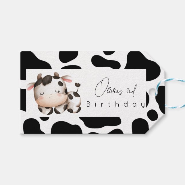 cow gender neutral birthday gift tags (Front (Horizontal))