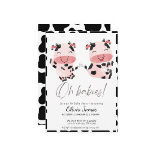 cow gender neutral twins baby shower invitation