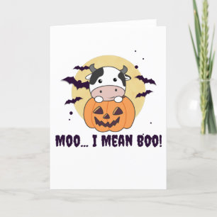 Cow Ghost Cute Kawaii Halloween Moo I Mean Boo Holiday Card