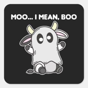 Cow Ghost Cute Kawaii Halloween Moo I Mean Boo Square Sticker