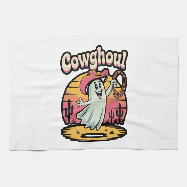 Cow Ghoul Halloween Spooky Tea Towel (Horizontal)