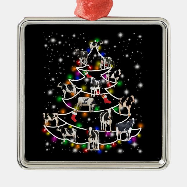 Cow Gift | Christmas Xmas Hat Cow Lover Gift Metal Tree Decoration (Front)