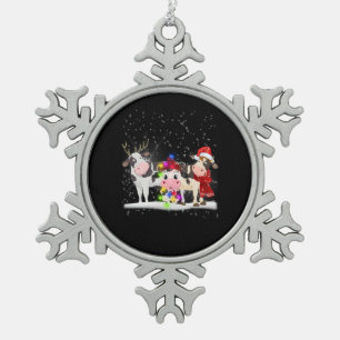 Cow Gift   Funny Christmas Cow Family Snow Snowflake Pewter Christmas Ornament